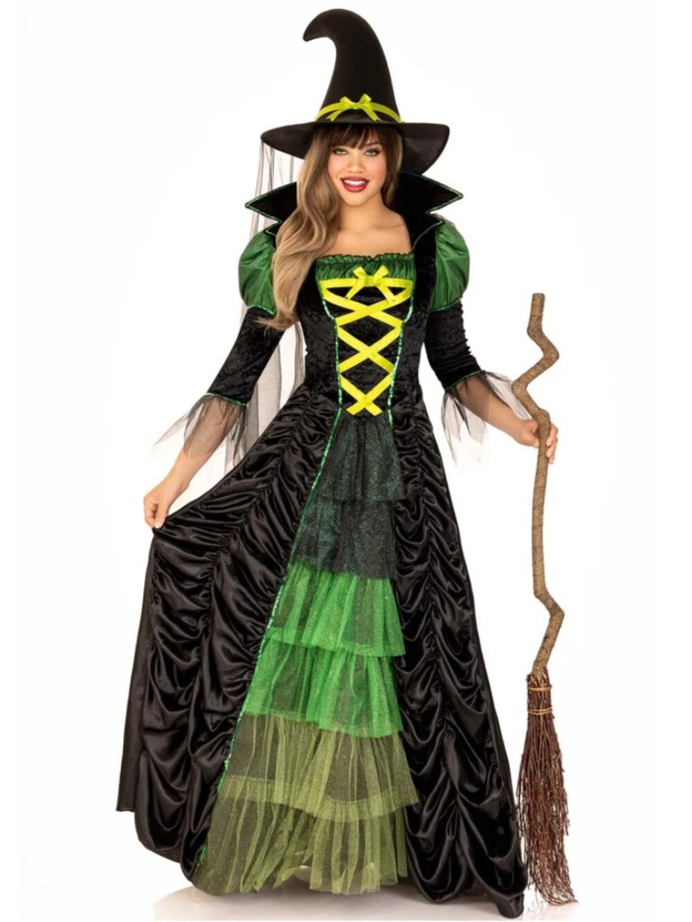 2 Piece Green & Black Witch Costume Dress & Hat